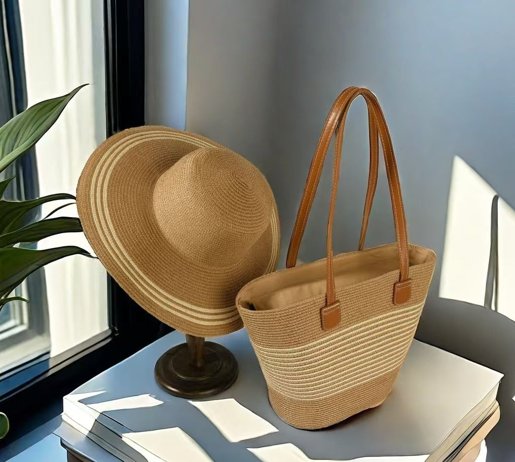Seaside Vacation Sun Protection Straw Hat Bag Set