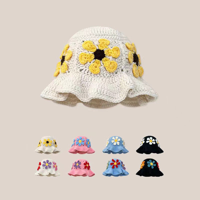Women's Retro Versatile Handmade Yarn Flower Knitted Hat And Cap