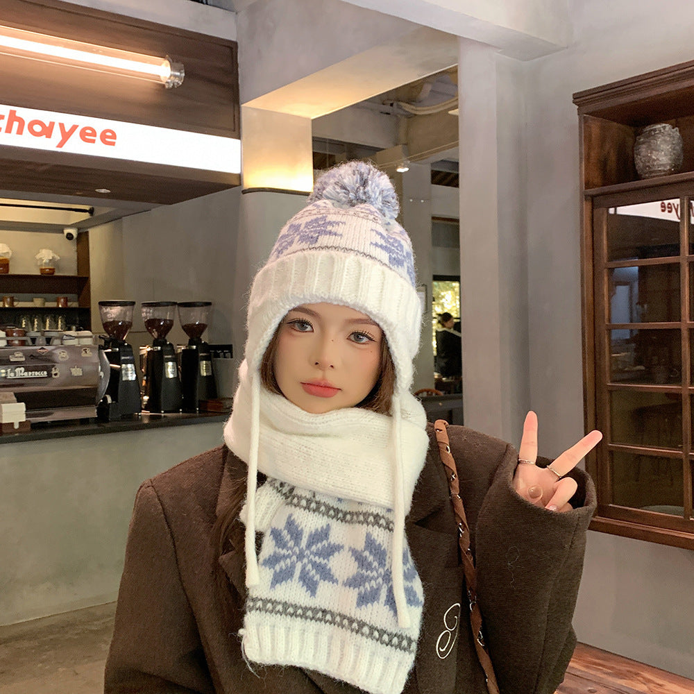 Autumn And Winter Christmas Fur Ball Snowflake Warm Hat Ear Protection Sweet