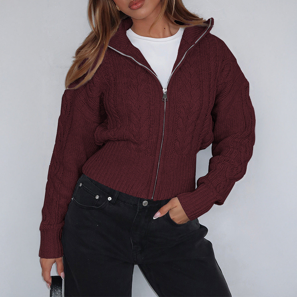 Simple Long Sleeve Solid Color Woolen