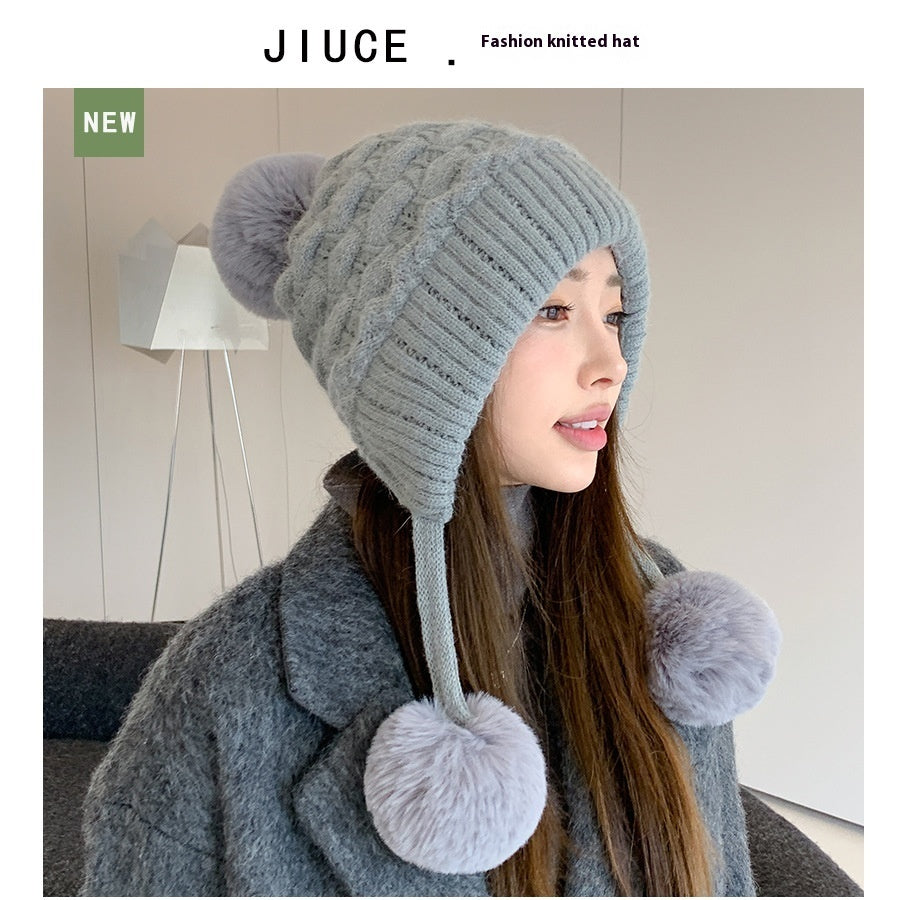 Idle Style Thick Double-layer Ear Protection Cold-proof Shuttlecock Rabbit Fur Hat