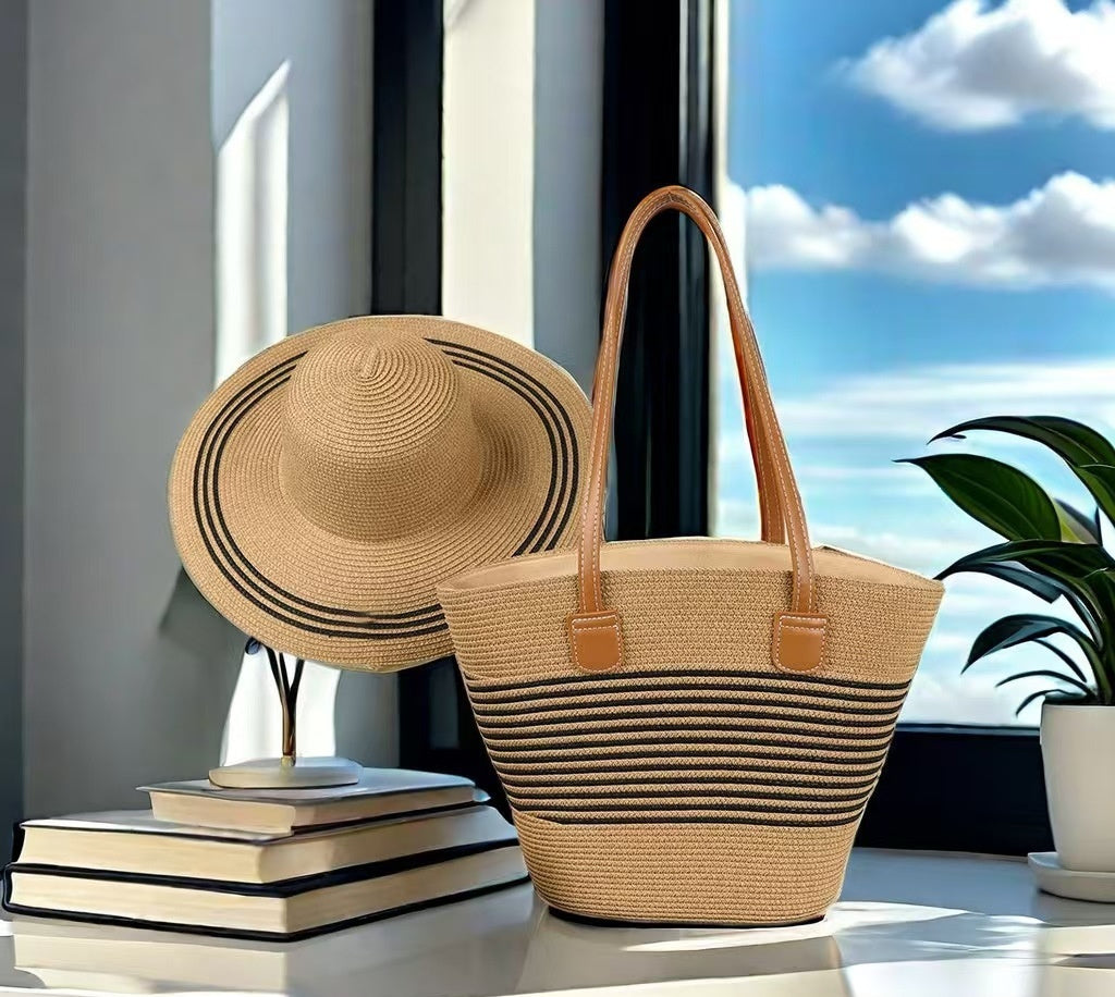 Seaside Vacation Sun Protection Straw Hat Bag Set