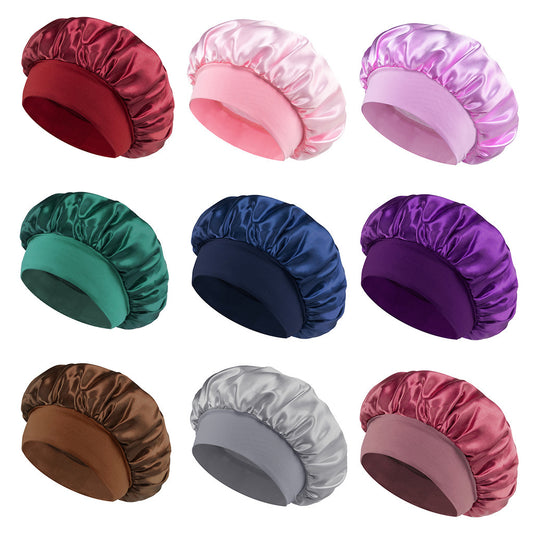 Classic Solid Color Fashion Satin Wide Brim Nightcap