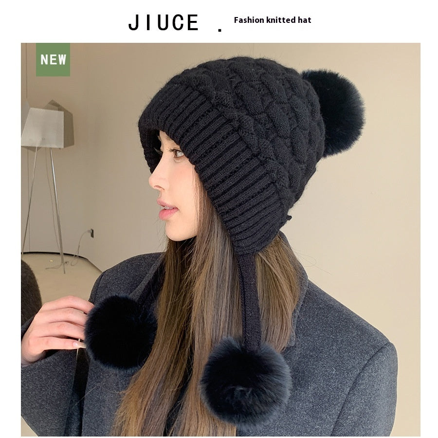 Idle Style Thick Double-layer Ear Protection Cold-proof Shuttlecock Rabbit Fur Hat
