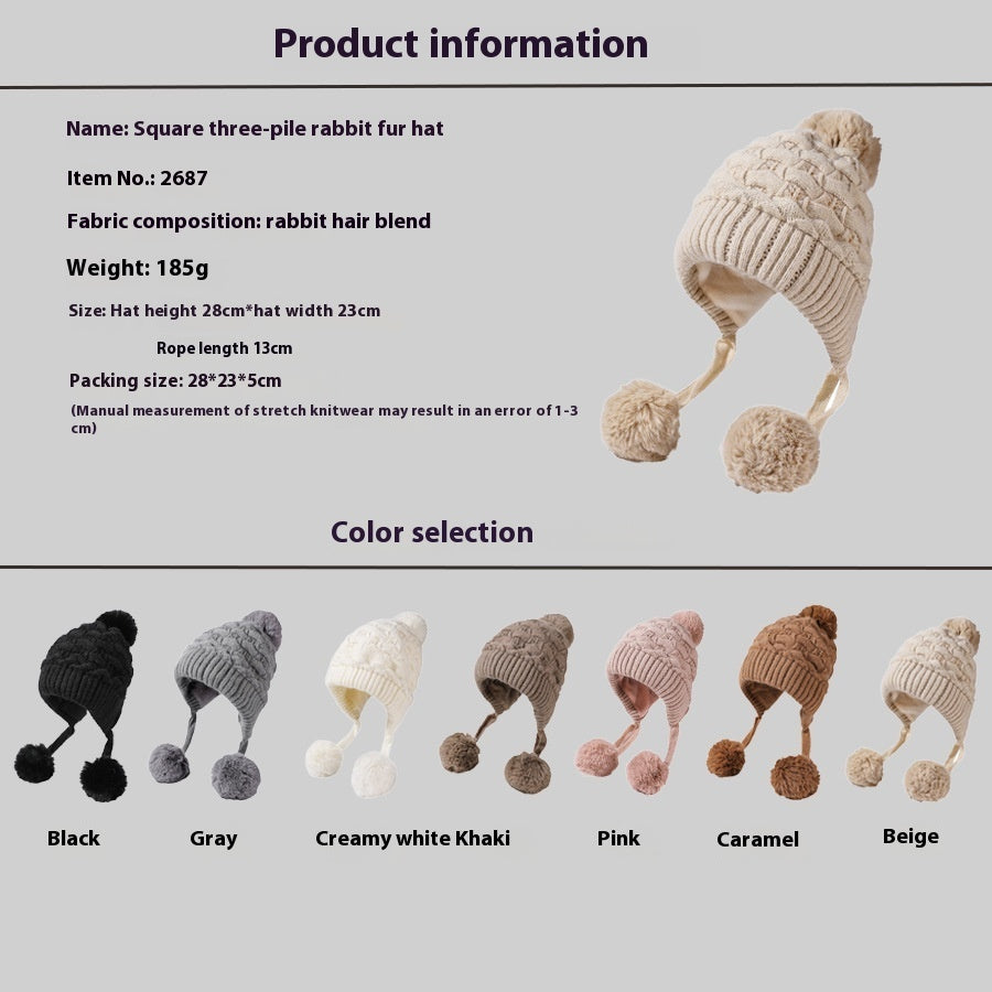 Idle Style Thick Double-layer Ear Protection Cold-proof Shuttlecock Rabbit Fur Hat