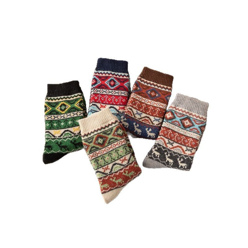 Women's Mid Tube Stockings Diamond Lattice Flat Deer Ethnic Style