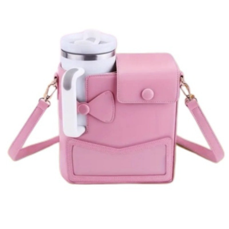 Outdoor Portable Bowknot Shoulder Crossbody Cup Strap Storage Bag