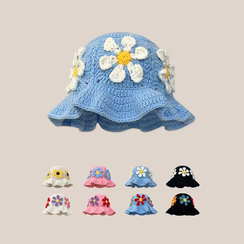 Women's Retro Versatile Handmade Yarn Flower Knitted Hat And Cap