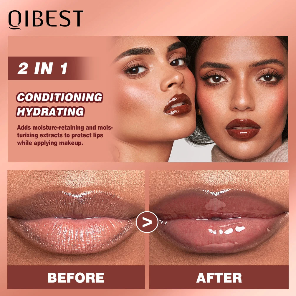 QIBEST Watery Crystal Clear Jelly Lip Oil Lip Balm Moisturizing Smoothing Lip Lines Jelly Pout Lip Gloss Glass Tinted Lip Glaze
