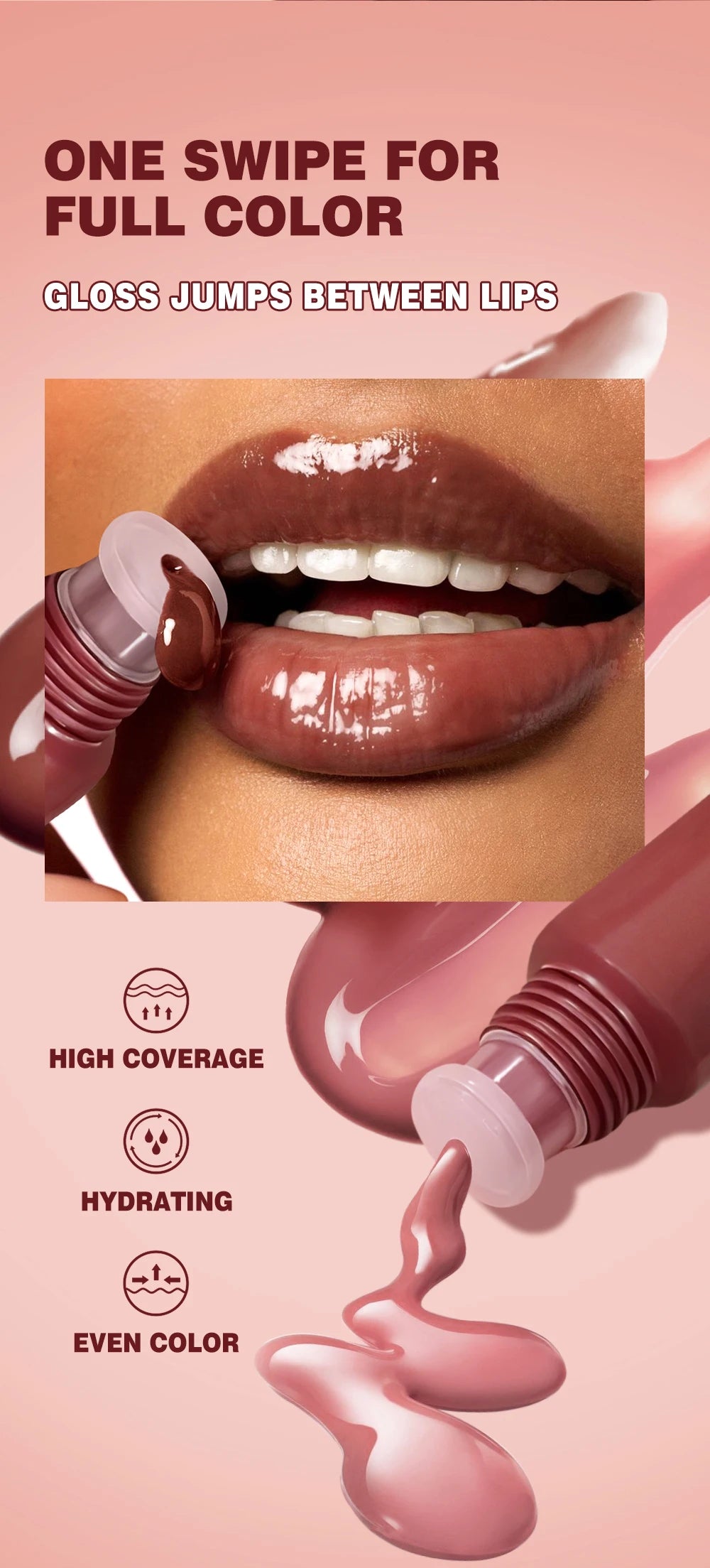 Nude Brown Plumping Lip Gloss Moisturising Colored Lip Oil Transparent Fullness Lips Tint Soft Tube Make Up Beauty Lips Care 12g