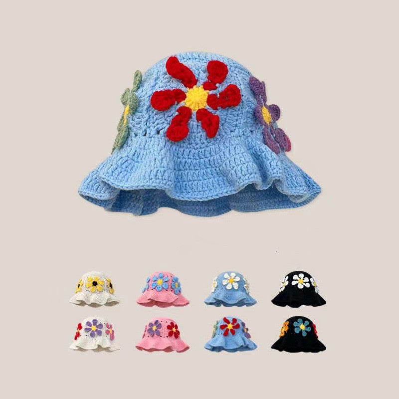 Women's Retro Versatile Handmade Yarn Flower Knitted Hat And Cap
