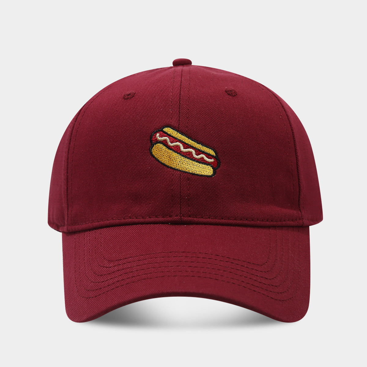 Hot Dog Embroidery Pattern Soft Top Peak Cap