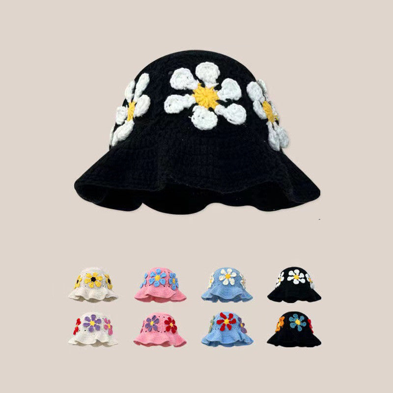 Women's Retro Versatile Handmade Yarn Flower Knitted Hat And Cap