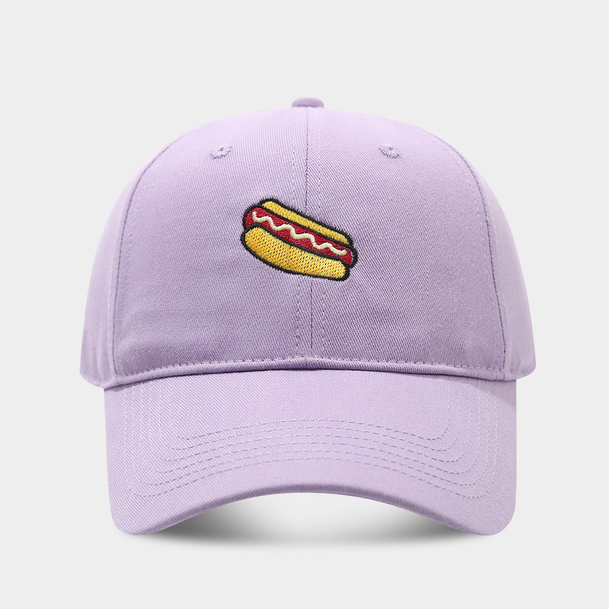 Hot Dog Embroidery Pattern Soft Top Peak Cap