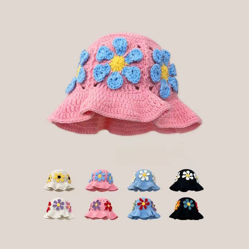 Women's Retro Versatile Handmade Yarn Flower Knitted Hat And Cap
