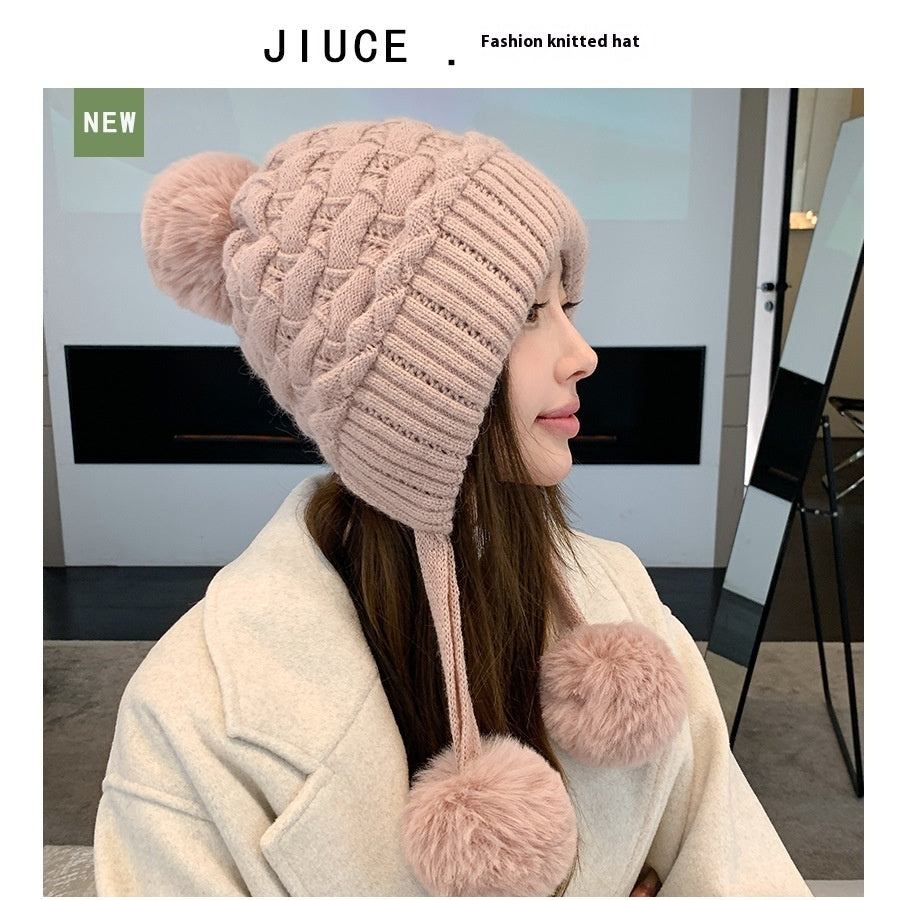 Idle Style Thick Double-layer Ear Protection Cold-proof Shuttlecock Rabbit Fur Hat