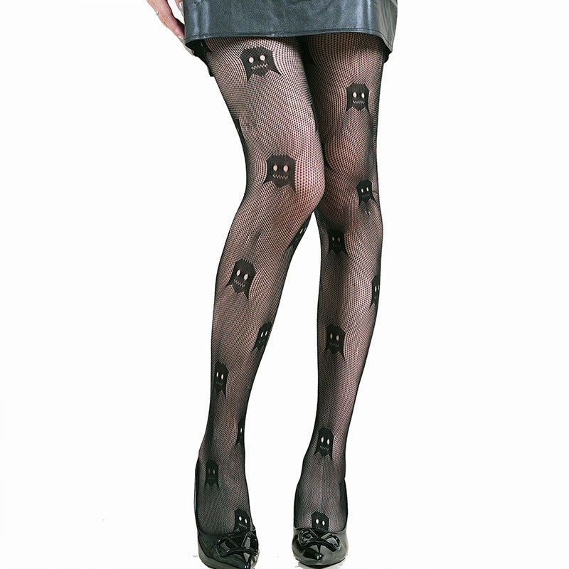 Halloween Spider Web Leopard Print Fishnet Stockings Women