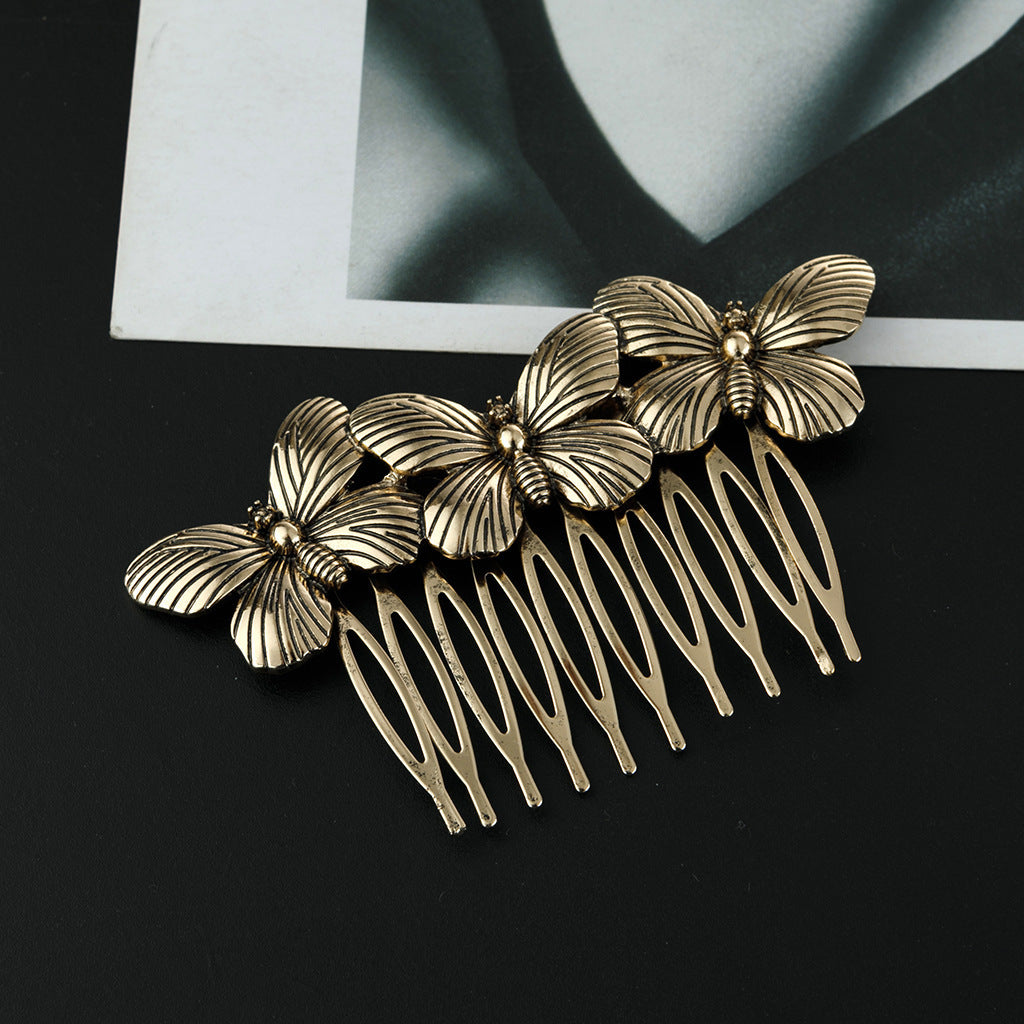 Golden Leaf Butterfly Vintage Alloy Hair Comb