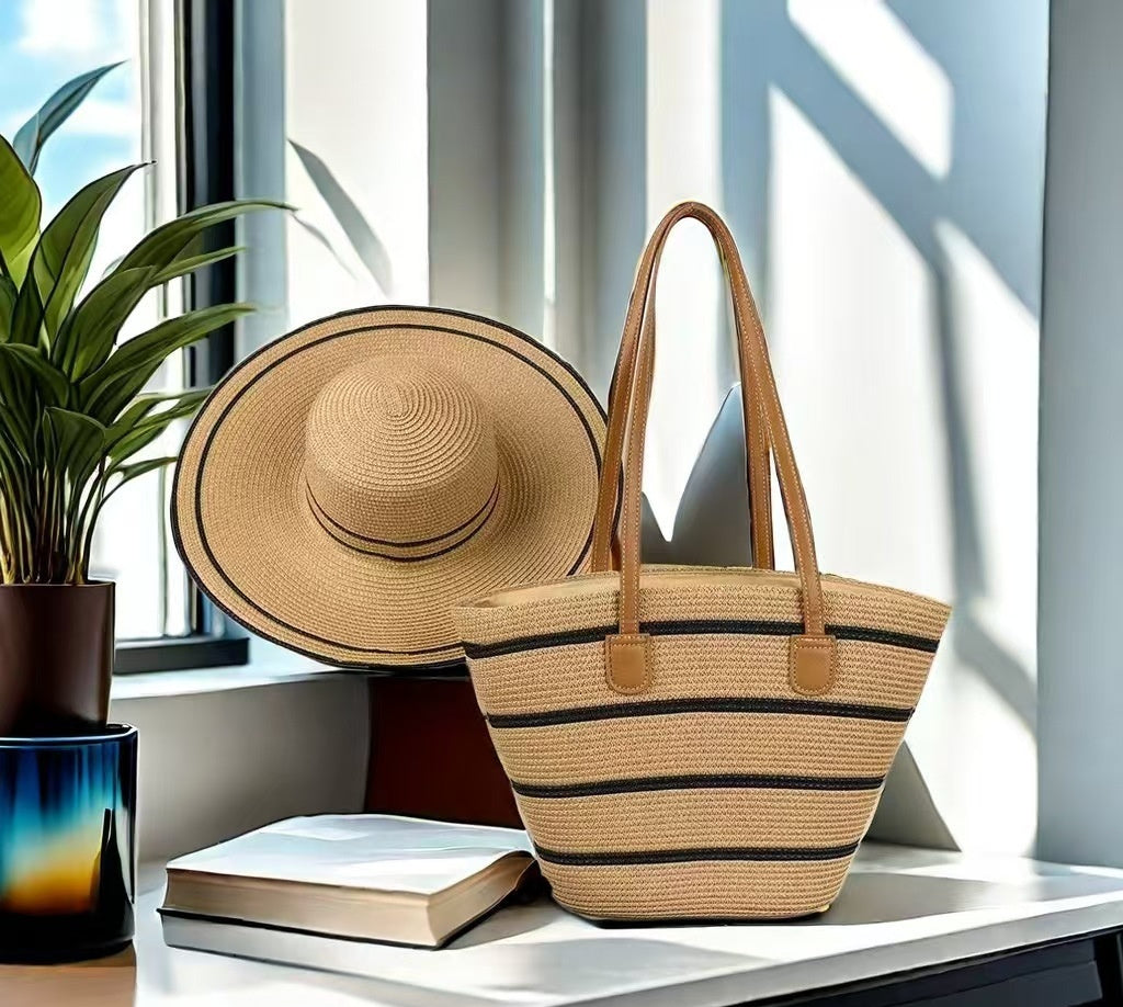 Seaside Vacation Sun Protection Straw Hat Bag Set