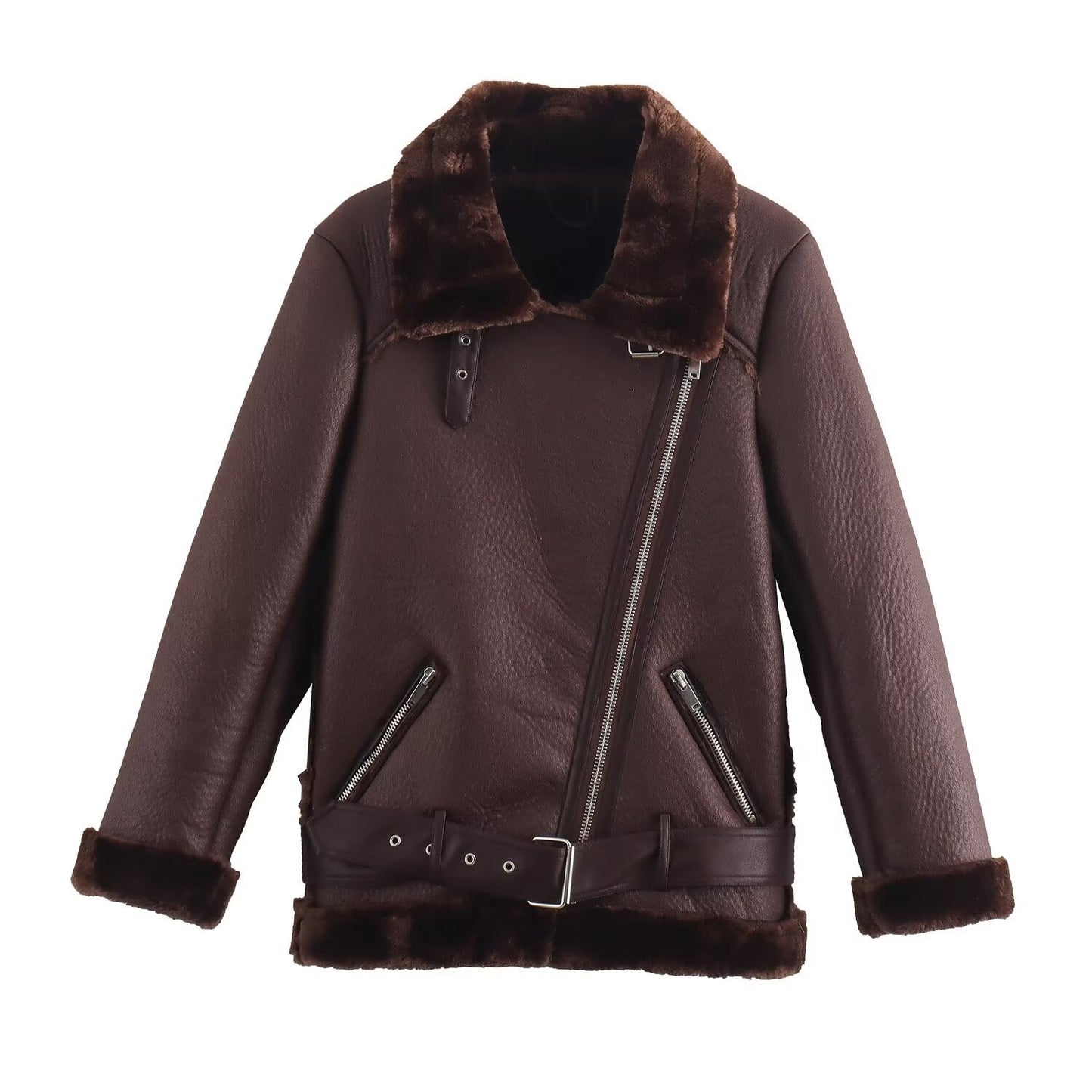 Women's Fashion Fur Integrated Leather Coat Top