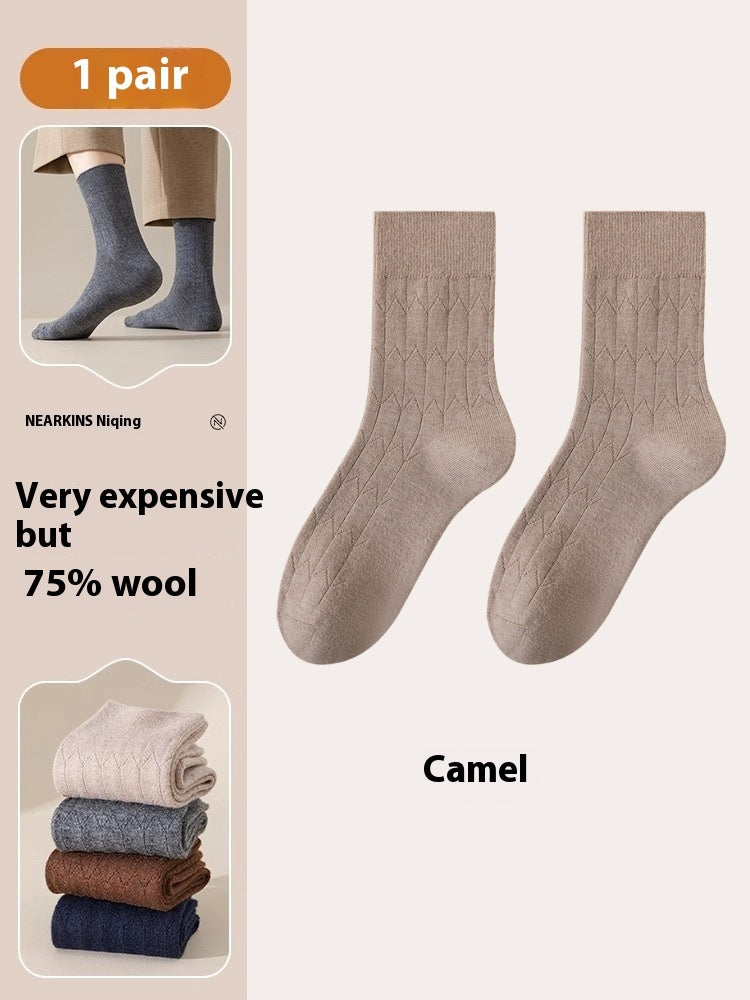 Pure Wool Socks Fallwinter Mid-calf Length Thermal Fleece-lined