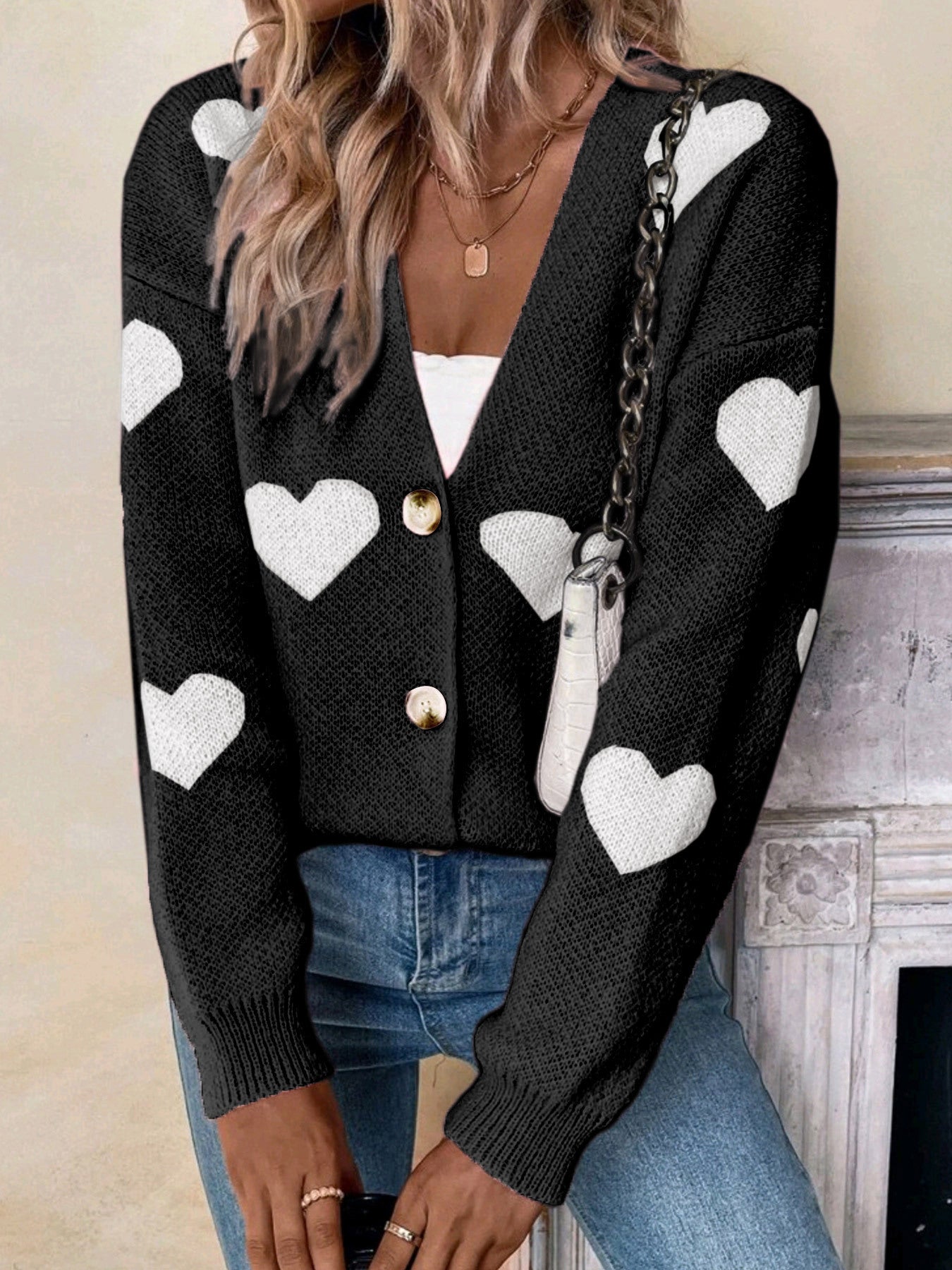 Sweater Women's Long-sleeved Cardigan Valentine's Day Love Pattern Sweater