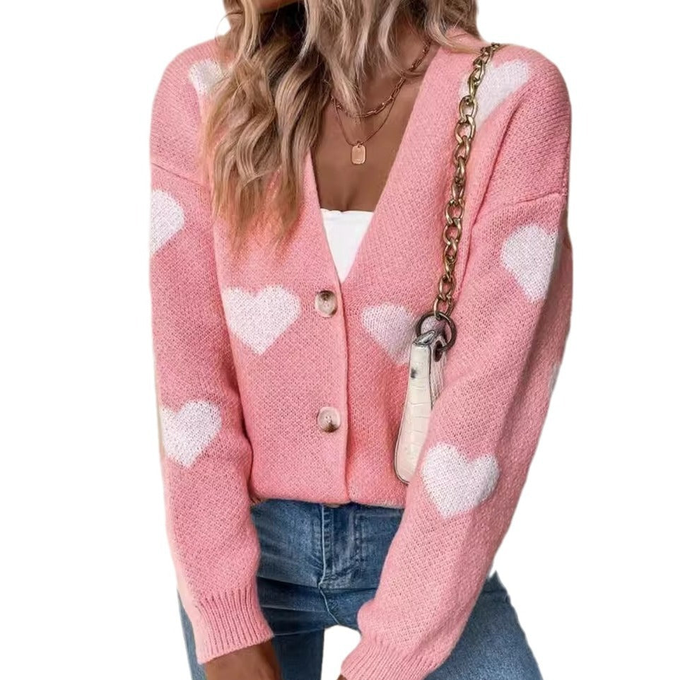 Sweater Women's Long-sleeved Cardigan Valentine's Day Love Pattern Sweater