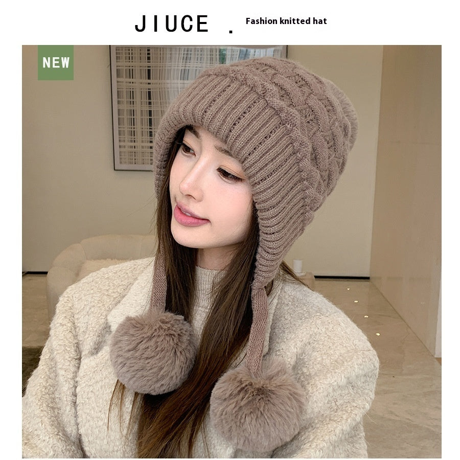 Idle Style Thick Double-layer Ear Protection Cold-proof Shuttlecock Rabbit Fur Hat