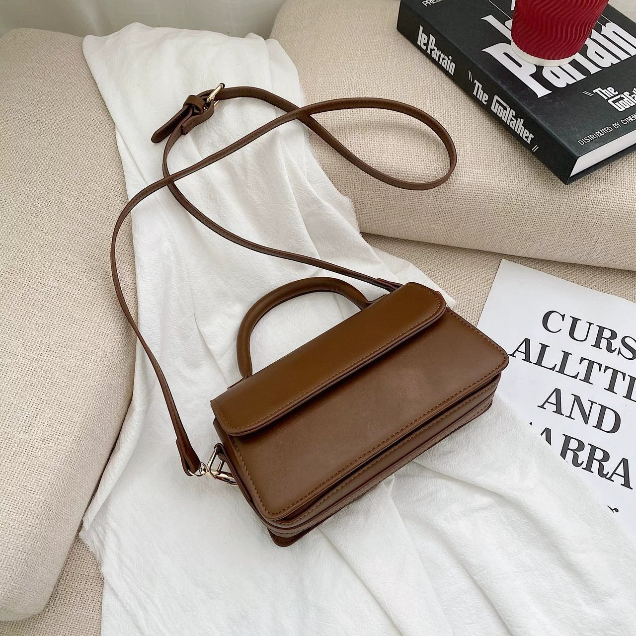 Retro Textured Solid Color Simple Handheld Versatile Shoulder Bag