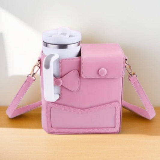 Outdoor Portable Bowknot Shoulder Crossbody Cup Strap Storage Bag