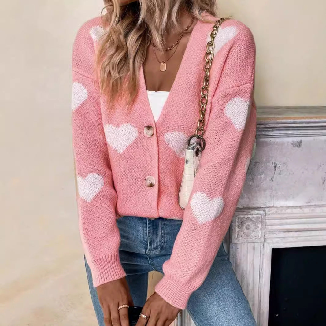 Sweater Women's Long-sleeved Cardigan Valentine's Day Love Pattern Sweater