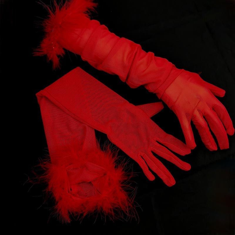 Sexy Black Silk Gloves 55CM Super Long Stretch Black Feather