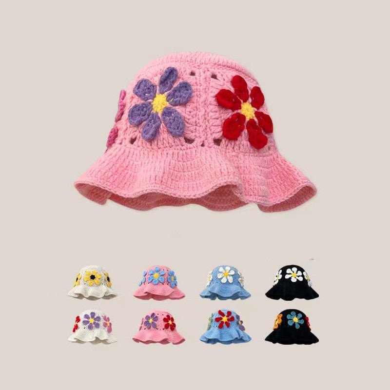 Women's Retro Versatile Handmade Yarn Flower Knitted Hat And Cap