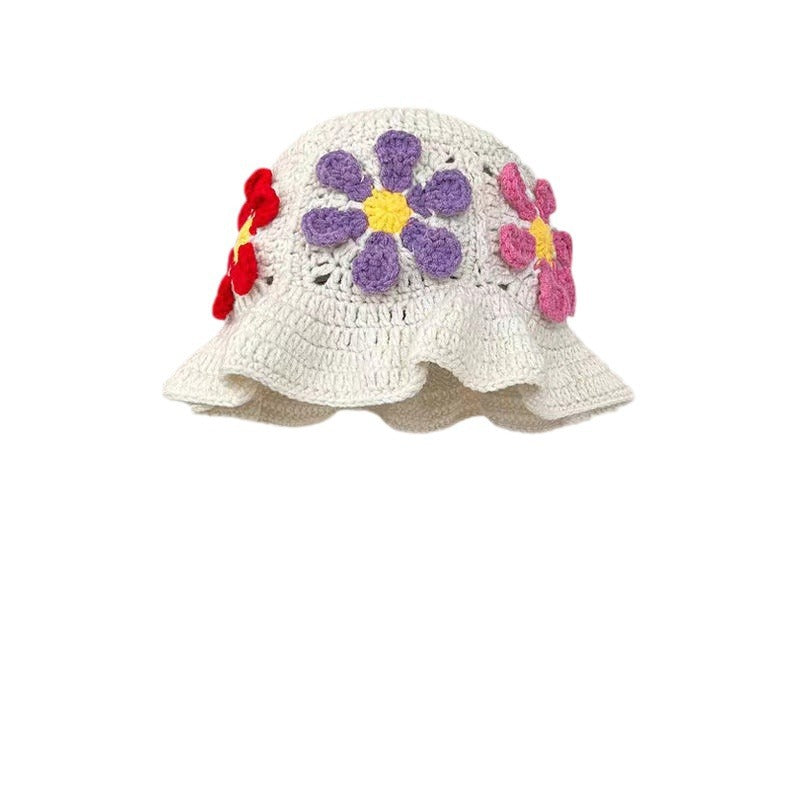 Women's Retro Versatile Handmade Yarn Flower Knitted Hat And Cap