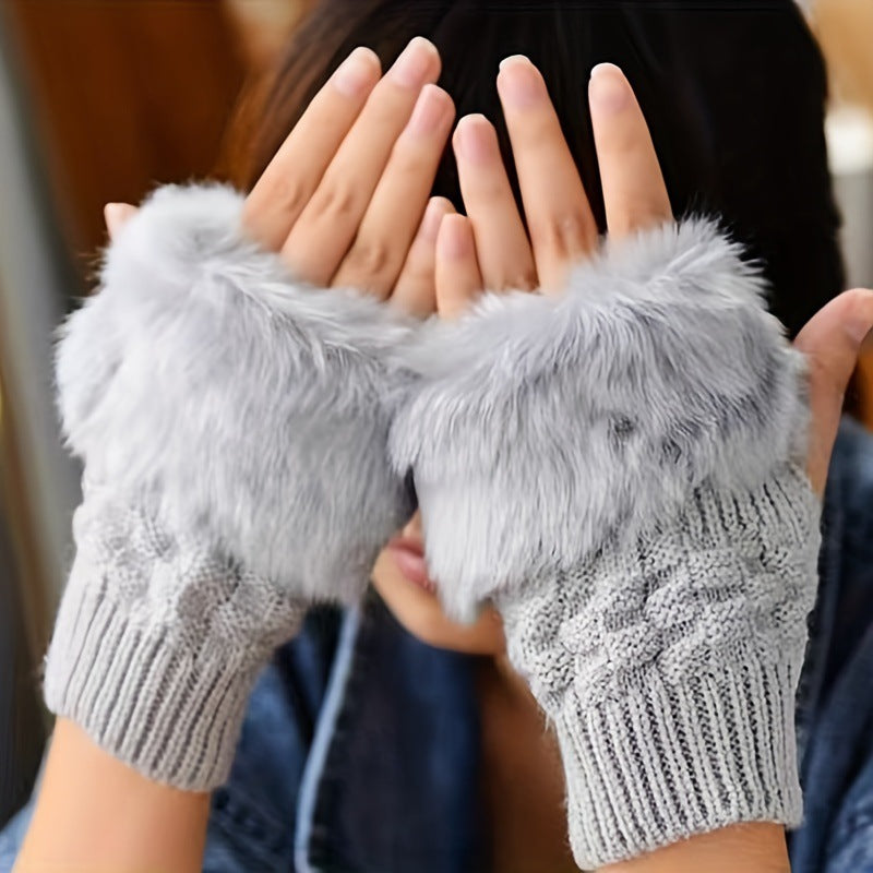 Women's Knit Fingers Gloves Soft Polyester