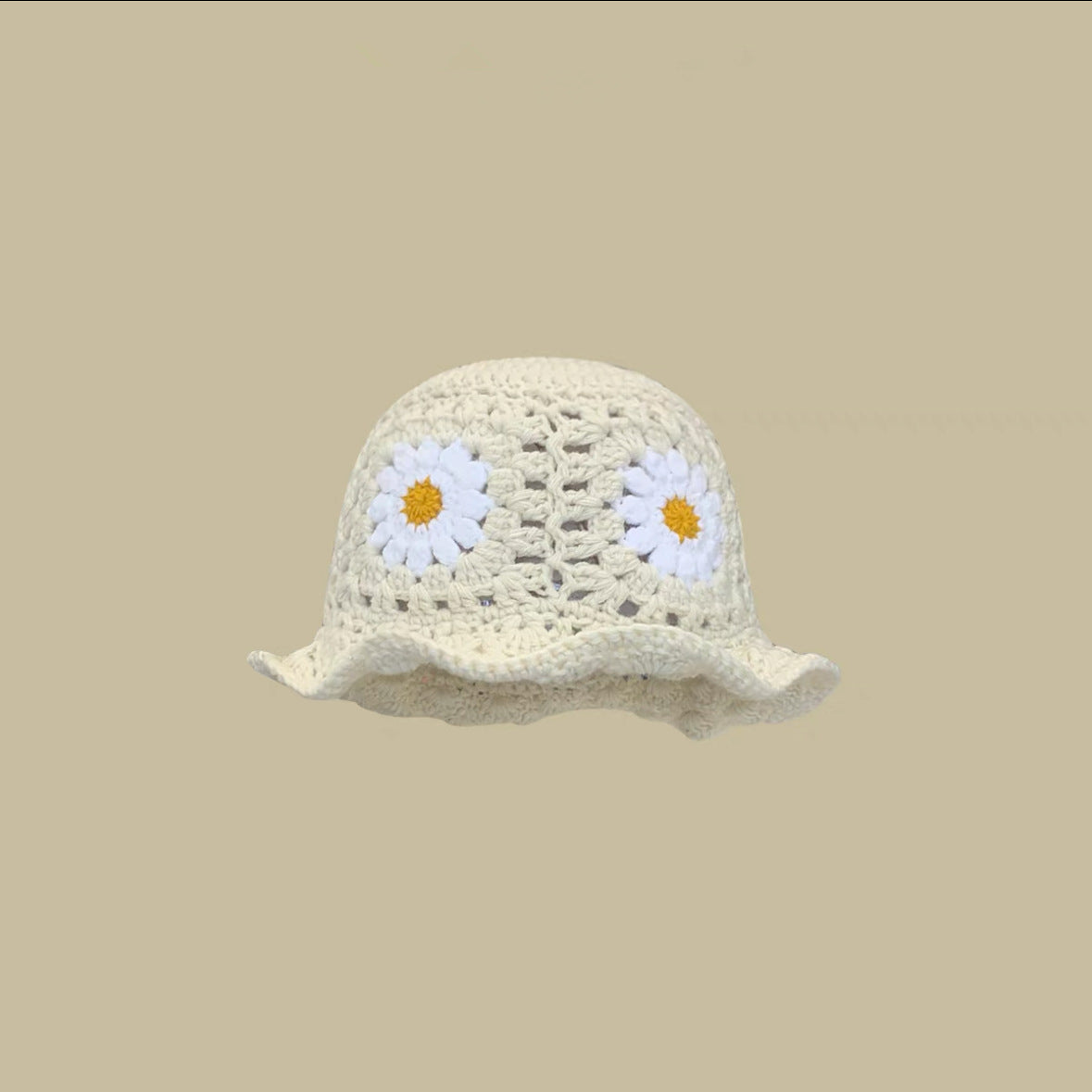 Flower Handmade Knitted Fisherman Hat Women's Hollow Wool All-matching Basin Makes Face Look Smaller