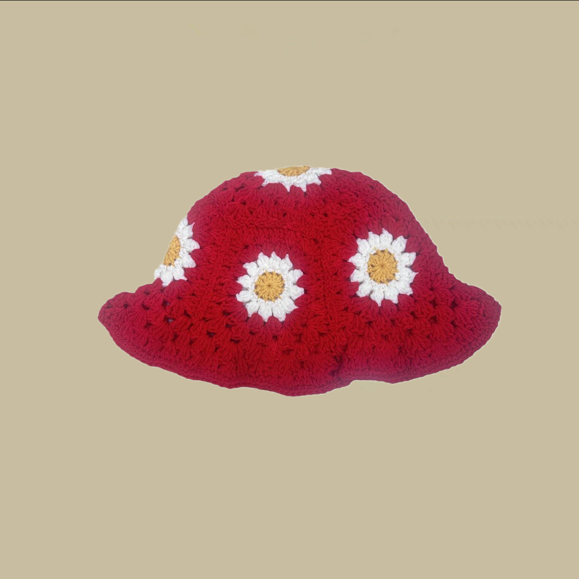 Flower Handmade Knitted Fisherman Hat Women's Hollow Wool All-matching Basin Makes Face Look Smaller