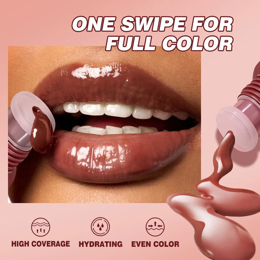 Nude Brown Plumping Lip Gloss Moisturising Colored Lip Oil Transparent Fullness Lips Tint Soft Tube Make Up Beauty Lips Care 12g
