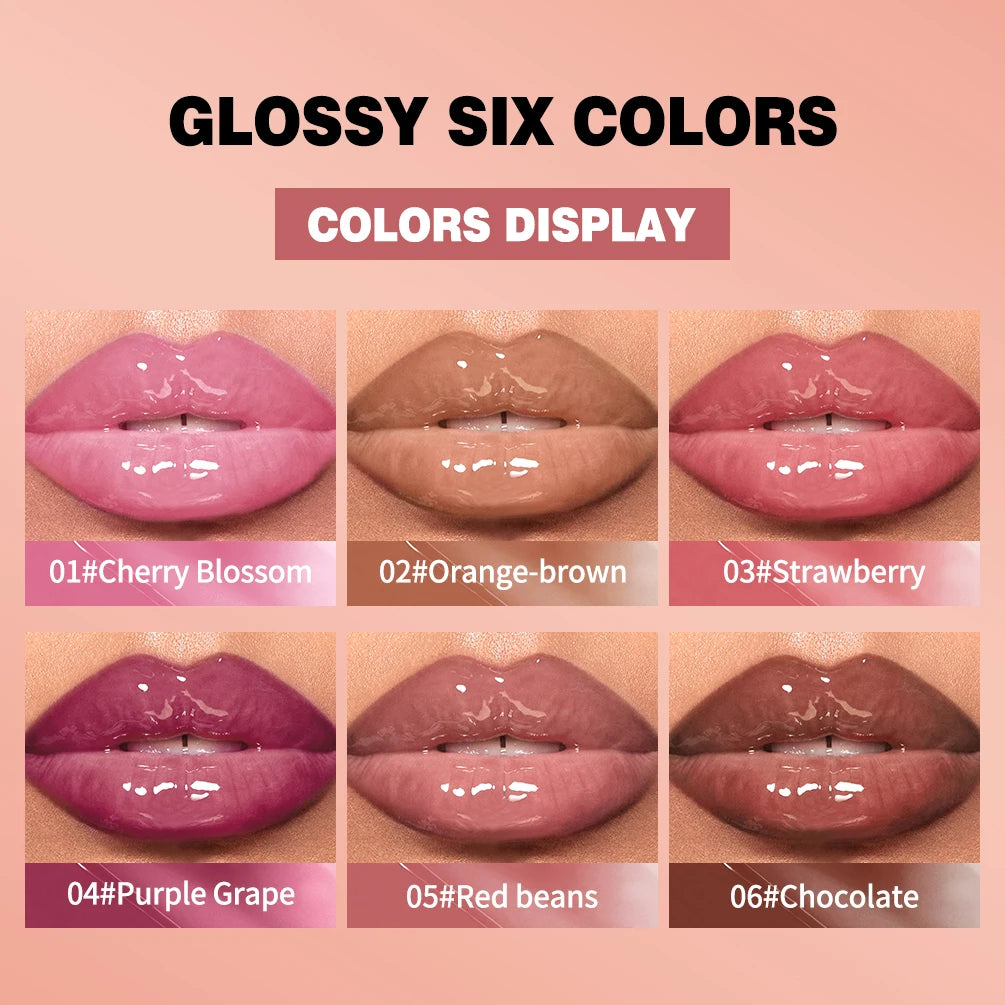 QIBEST Watery Crystal Clear Jelly Lip Oil Lip Balm Moisturizing Smoothing Lip Lines Jelly Pout Lip Gloss Glass Tinted Lip Glaze