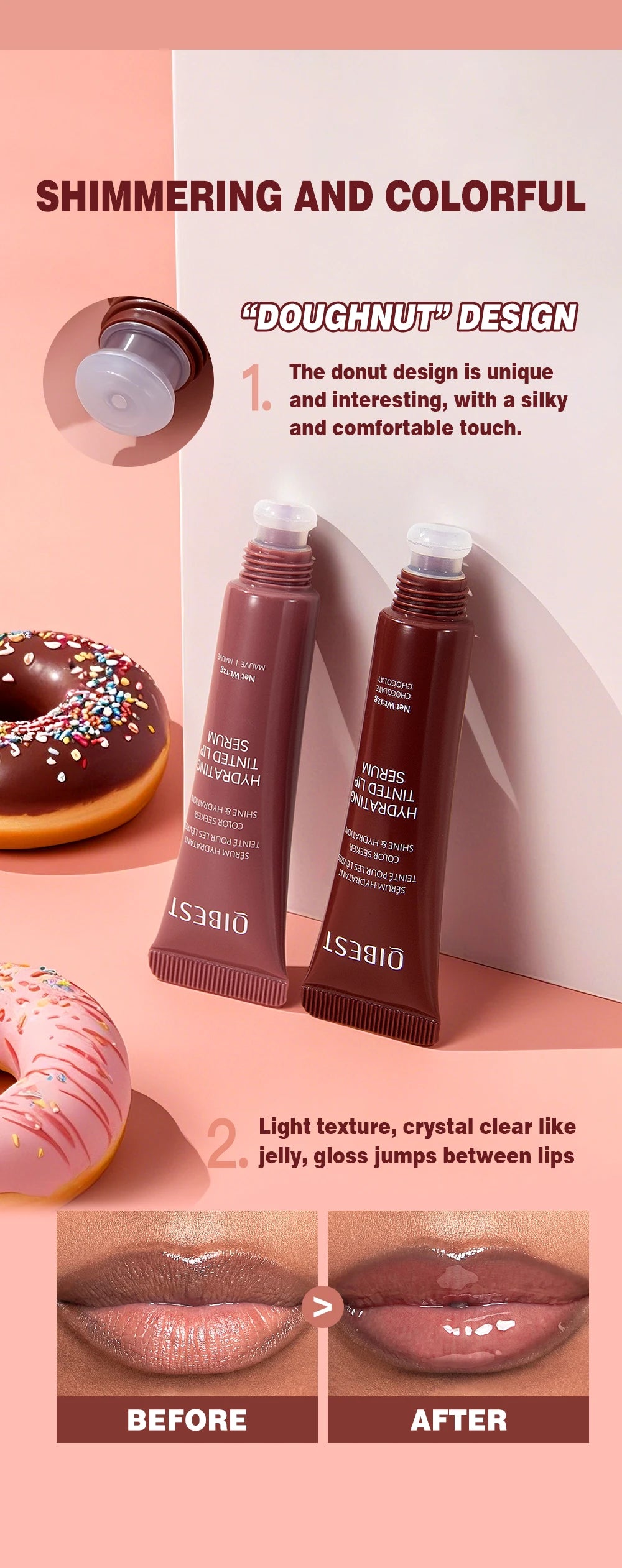 Nude Brown Plumping Lip Gloss Moisturising Colored Lip Serum Transparent Fullness Lips Tint Soft Tube Make Up Beauty Lips Care