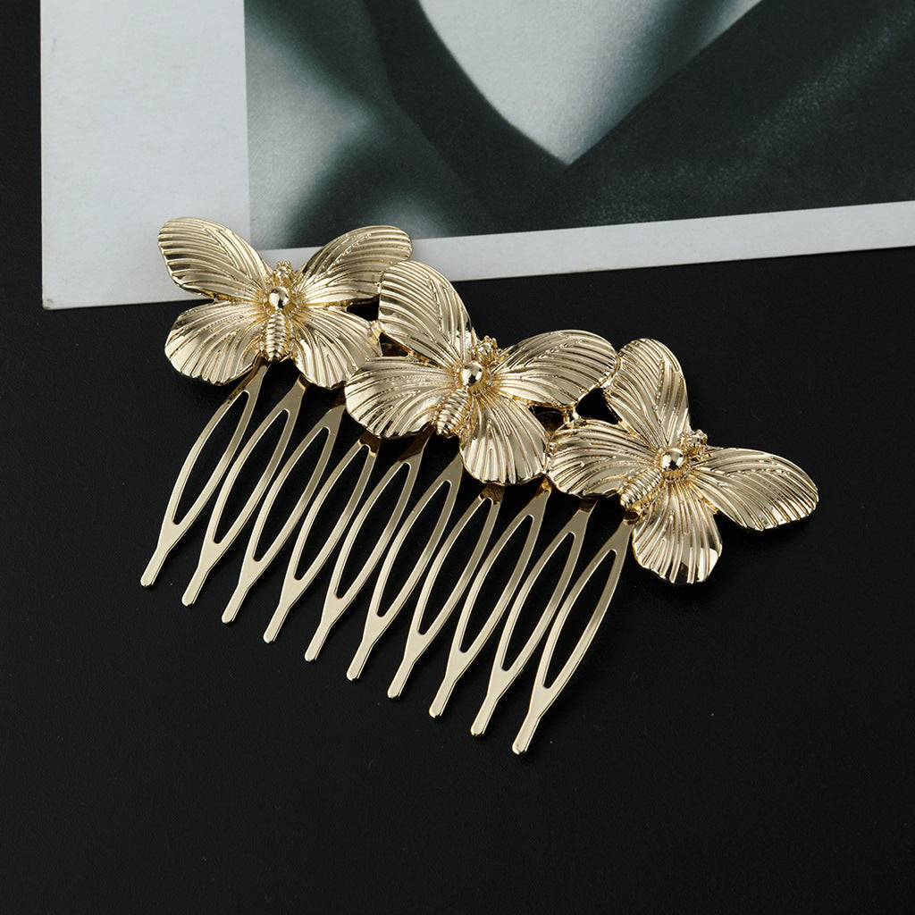 Golden Leaf Butterfly Vintage Alloy Hair Comb