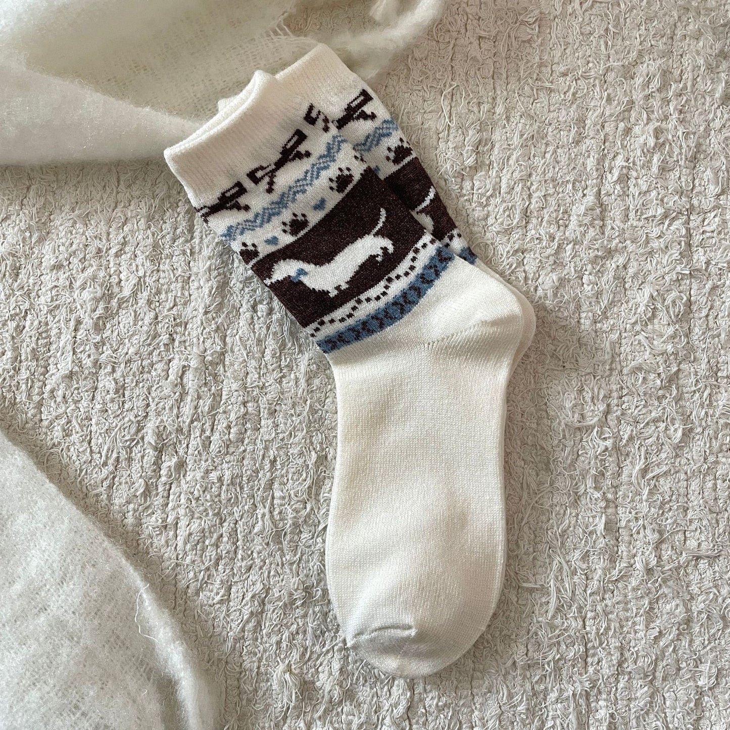 Fair Island Sausage Dog Cute Mid-calf Length Socks Wool Socks