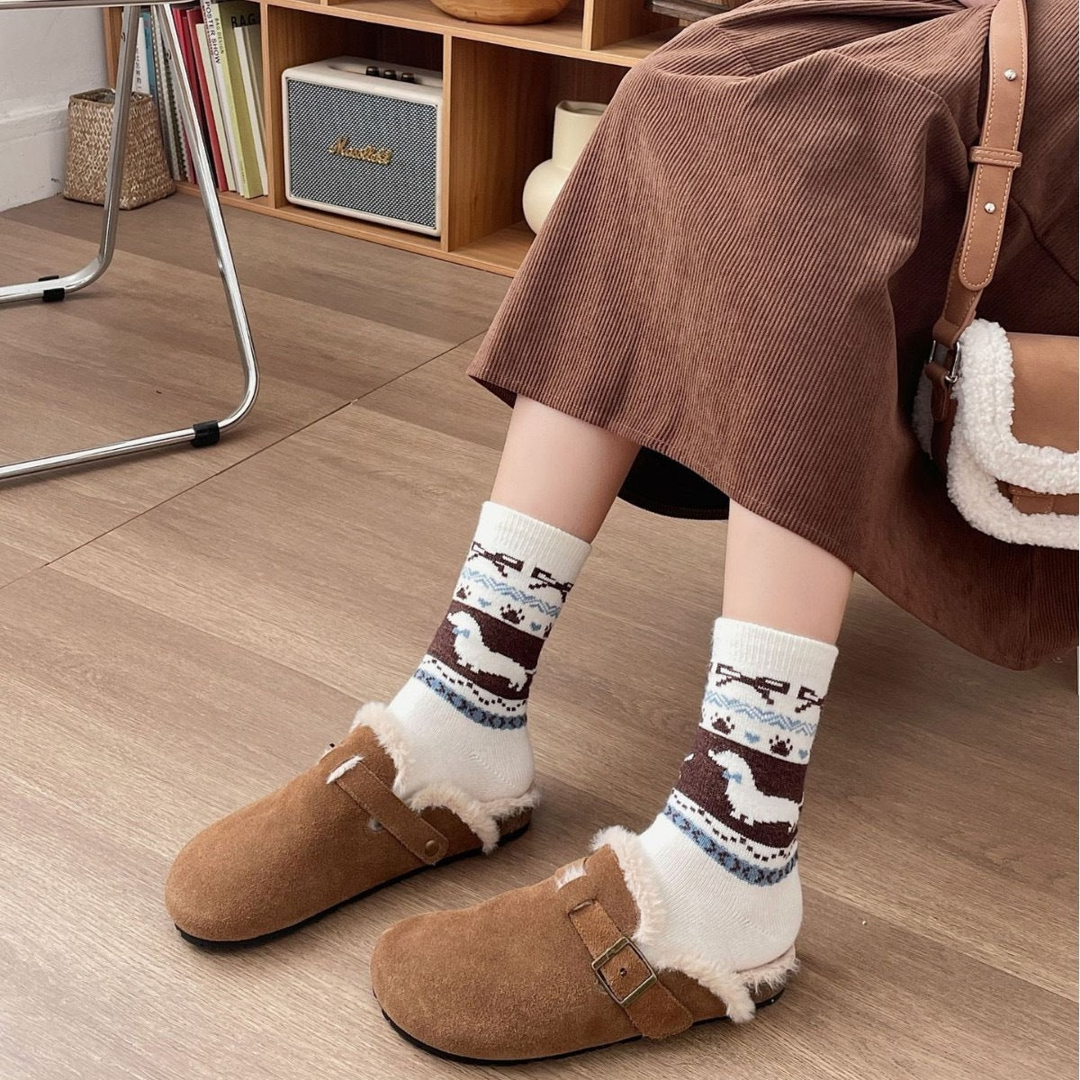 Fair Island Sausage Dog Cute Mid-calf Length Socks Wool Socks
