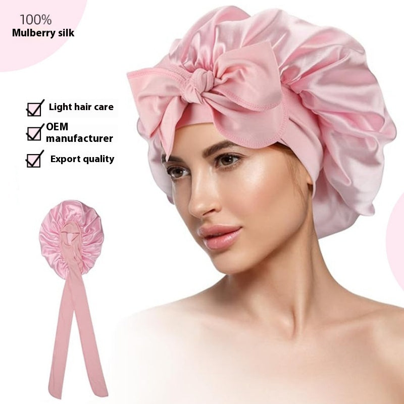 Simple Wide Ribbon Adjustable Silk Nightcap