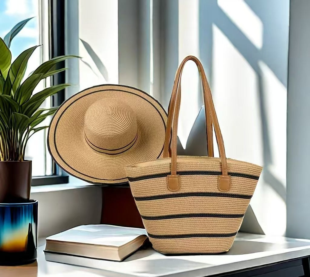 Seaside Vacation Sun Protection Straw Hat Bag Set