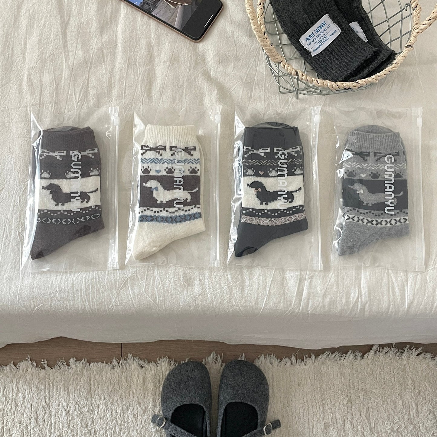 Fair Island Sausage Dog Cute Mid-calf Length Socks Wool Socks