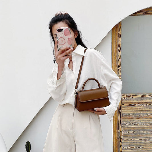 Retro Textured Solid Color Simple Handheld Versatile Shoulder Bag