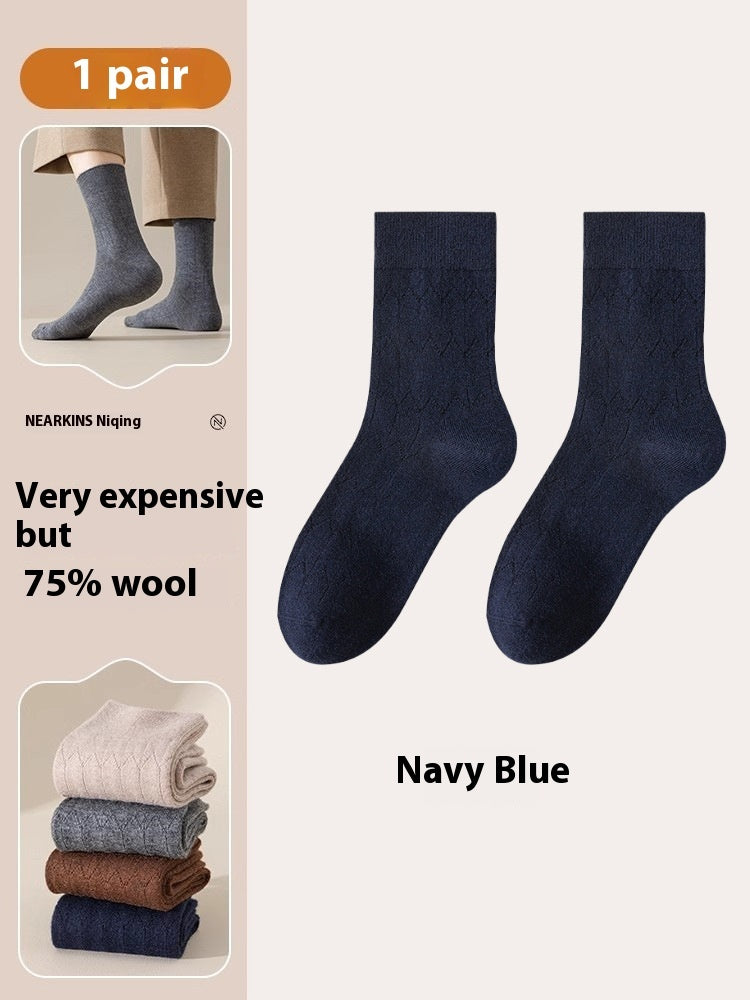 Pure Wool Socks Fallwinter Mid-calf Length Thermal Fleece-lined