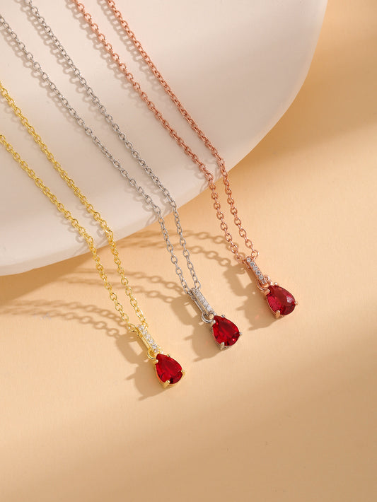 European And American Retro Water Drop Red Treasure Zircon Pendant