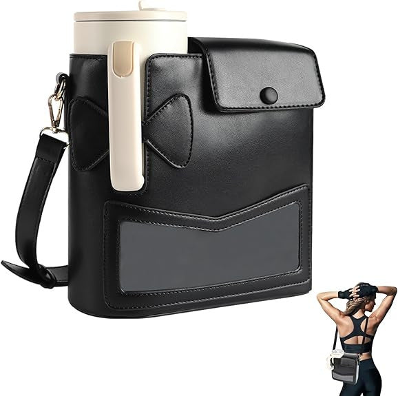 Outdoor Portable Bowknot Shoulder Crossbody Cup Strap Storage Bag